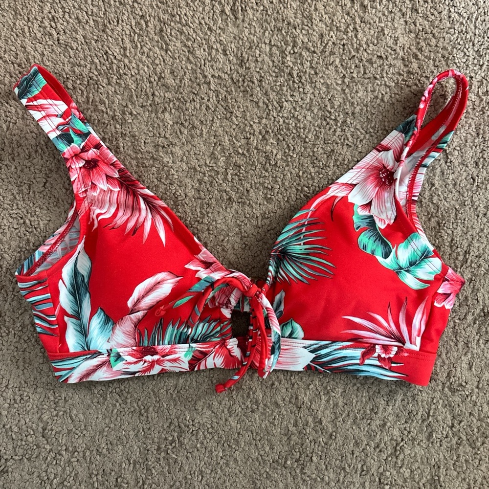 Red floral bikini top